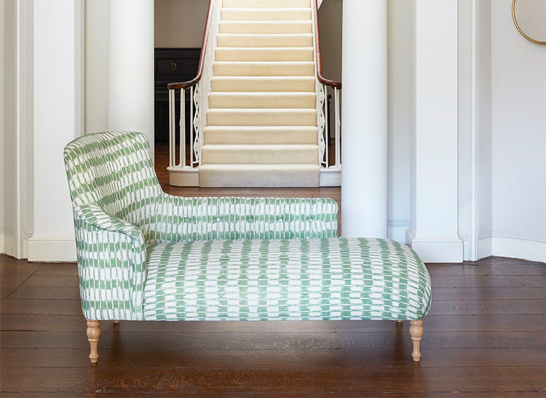 Anglesey RHF Chaise in V&A Brompton Collection Ikat Basil